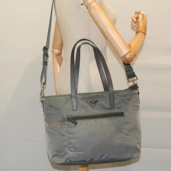 PRADA Tote Bag Nylon 2way Gray Auth - Picture 1 of 16